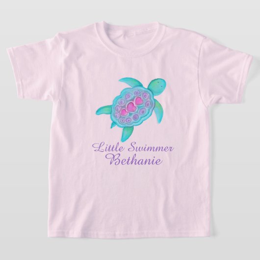Kute kleine zwemmeisjes roze wattenschildpad t-shi t-shirt (Laagn)