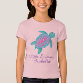 Kute kleine zwemmeisjes roze wattenschildpad t-shi t-shirt