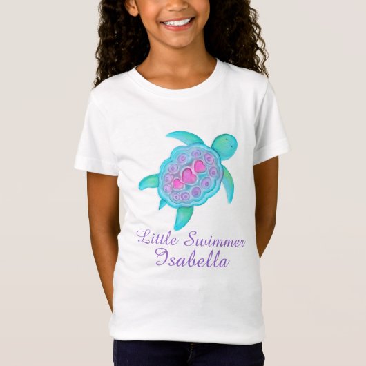 Kute kleine zwemmeisjes roze wattenschildpad t-shi t-shirt (Voorkant)