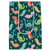 Kute kleurige dinosaurussen bij nacht medium cadeauzakje (Achterkant)