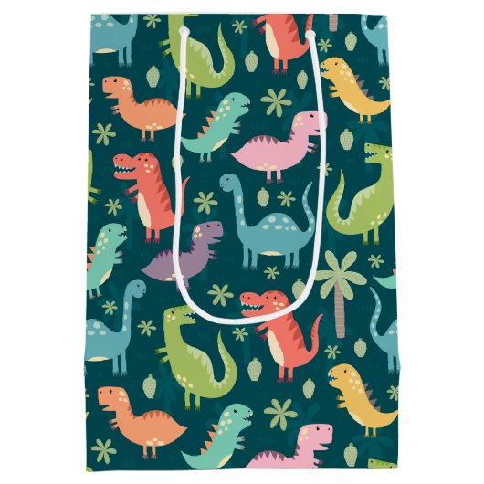 Kute kleurige dinosaurussen bij nacht medium cadeauzakje (Achterkant)