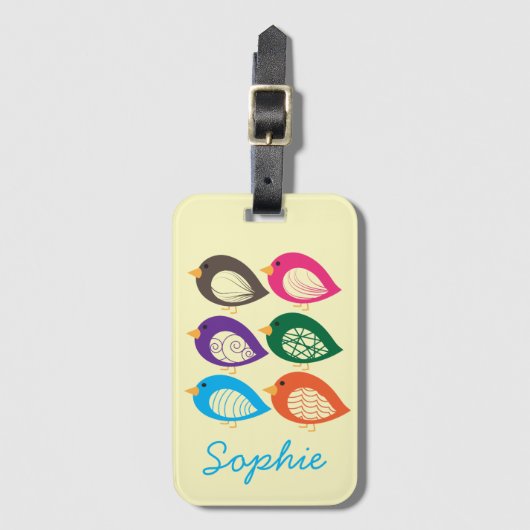 Kute kleurige irky vogels bagagelabel (Voorkant (verticaal))