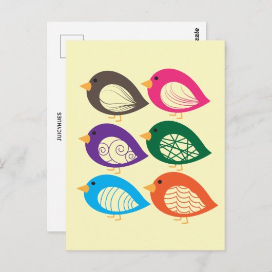 Kute kleurige irky vogels briefkaart (Voorkant / Achterkant)