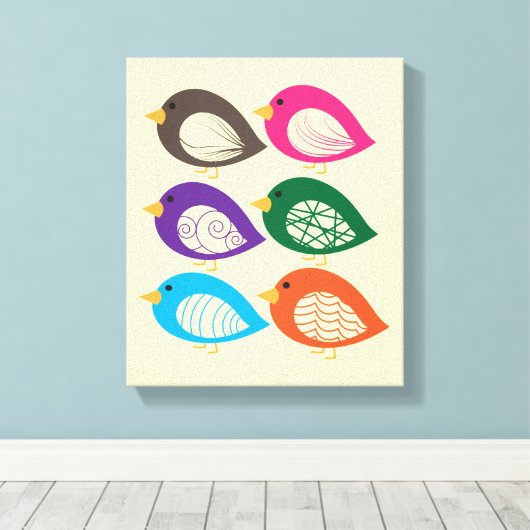 Kute kleurige irky vogels canvas afdruk (Insitu (Houten vloer))