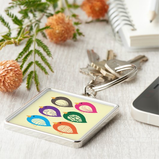 Kute kleurige irky vogels sleutelhanger (Zijkant)