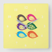 Kute kleurige irky vogels vierkante klok (Voorkant)