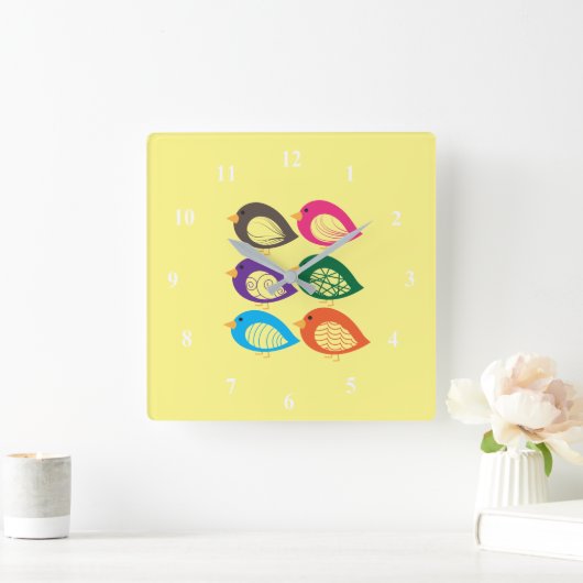 Kute kleurige irky vogels vierkante klok (Huis)