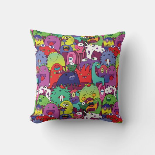 👾 Kute kleurige monsters Kussen (Voorkant)