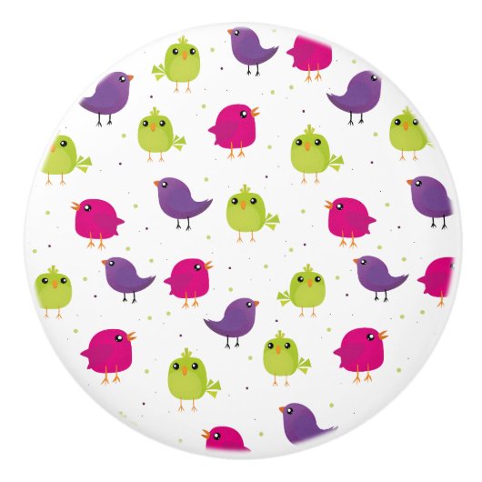 Kute kleurige vogels keramische knop (Voorkant)