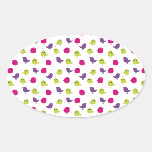 Kute kleurige vogels ovale sticker (Voorkant)