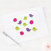Kute kleurige vogels vierkante sticker (Envelop)