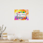 Kute, kleurrijke ballonnen, vuurwerk, verjaardag poster (Keuken)