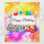 Kute, kleurrijke ballonnen, vuurwerk, verjaardag wijn etiket (Enkel label)