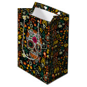 Kute kleurrijke bloemen en Floral Sugar Skull Medium Cadeauzakje (Voorkant Gekanteld)