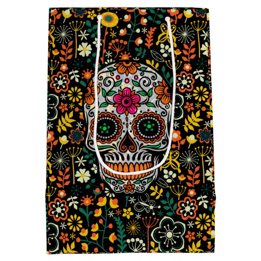Kute kleurrijke bloemen en Floral Sugar Skull Medium Cadeauzakje (Achterkant)