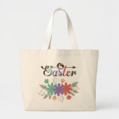 Kute kleurrijke bloemen en veen met bunny grote tote bag (Voorkant)