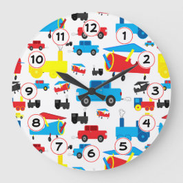 Kute kleurrijke gewassen, treinen en kraakbeen grote klok