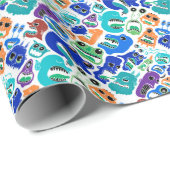 Kute kleurrijke monsters gezichtspatronen Hoesje-M Cadeaupapier (Rol Hoek)