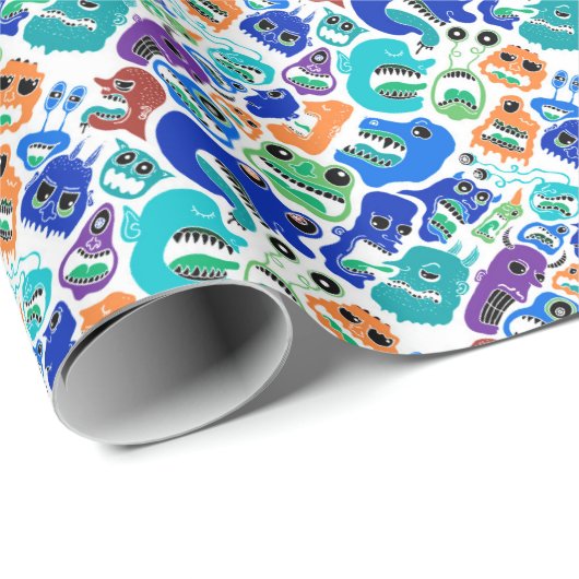 Kute kleurrijke monsters gezichtspatronen Hoesje-M Cadeaupapier (Rol Hoek)