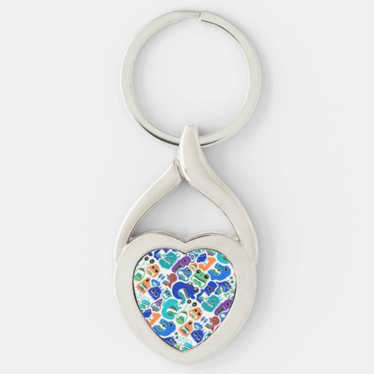 Kute kleurrijke monsters gezichtspatronen Hoesje-M Sleutelhanger (Voorkant)