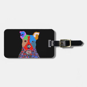 Kute kleurrijke patchwork Pitbull Dog Bagagelabel