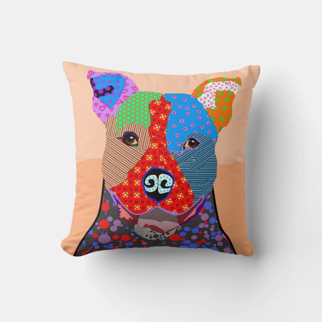 Kute kleurrijke patchwork Pitbull Dog Kussen (Voorkant)