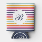 Kute kleurrijke strips met monogram blikjeskoeler (Voorkant)