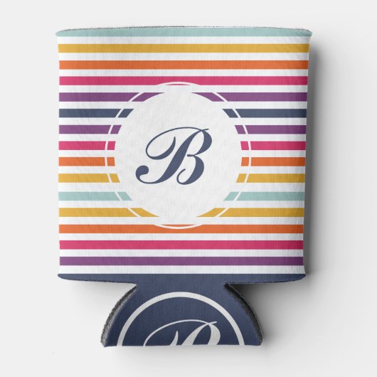 Kute kleurrijke strips met monogram blikjeskoeler (Voorkant)