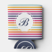 Kute kleurrijke strips met monogram blikjeskoeler (Achterkant)