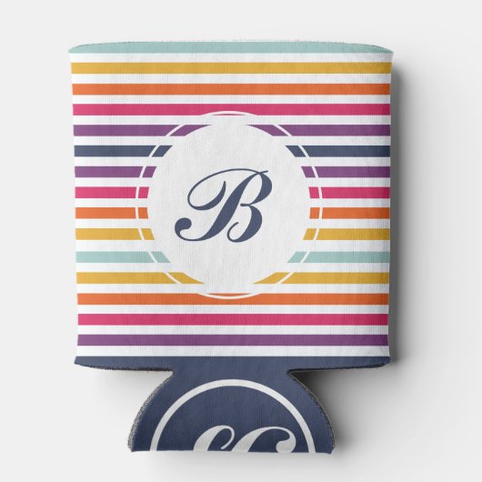 Kute kleurrijke strips met monogram blikjeskoeler (Achterkant)