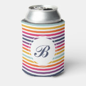 Kute kleurrijke strips met monogram blikjeskoeler (Blikje Achterkant)