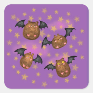 Kute, knuppende vleermuisvierkante stickers