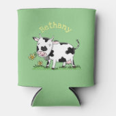Kute koe in de illustratie van de groene cartoon blikjeskoeler (Voorkant)