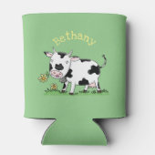 Kute koe in de illustratie van de groene cartoon blikjeskoeler (Achterkant)