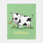 Kute koe in de illustratie van de groene cartoon fleece deken (Voorkant)
