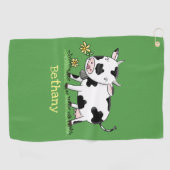 Kute koe in de illustratie van de groene cartoon golfhanddoek (Horizontaal)