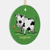 Kute koe in de illustratie van de groene cartoon keramisch ornament (Rechts)