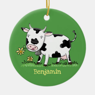 Kute koe in de illustratie van de groene cartoon keramisch ornament