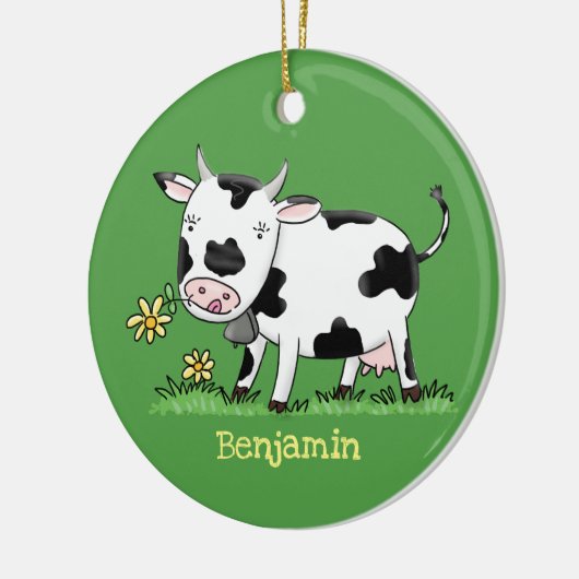 Kute koe in de illustratie van de groene cartoon keramisch ornament (Links)