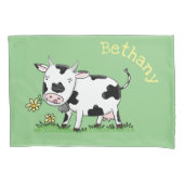 Kute koe in de illustratie van de groene cartoon kussensloop (Voorkant)