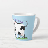 Kute koe in de illustratie van de groene cartoon latte mok (Rechterhoek)