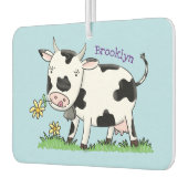 Kute koe in de illustratie van de groene cartoon luchtverfrisser (Links)