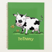 Kute koe in de illustratie van de groene cartoon planner (Voorkant)