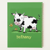 Kute koe in de illustratie van de groene cartoon planner (Achterkant)