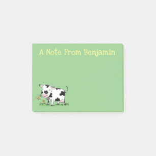 Kute koe in de illustratie van de groene cartoon post-it® notes