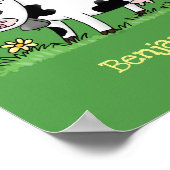 Kute koe in de illustratie van de groene cartoon poster (Hoek)