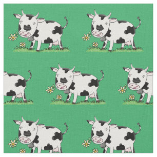 Kute koe in de illustratie van de groene cartoon stof