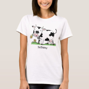 Kute koe in de illustratie van de groene cartoon t-shirt