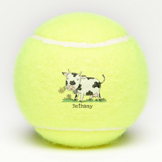 Kute koe in de illustratie van de groene cartoon tennisballen (Achterkant)