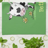 Kute koe in de illustratie van de groene cartoon theedoek (Gevouwen)